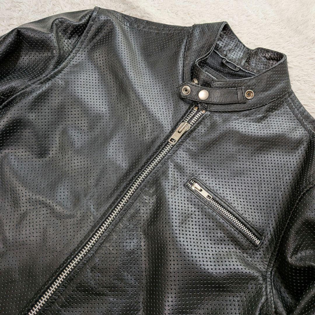 美品 LLサイズ✨ホーンワークス 黒 バッファローレザーライダース　パンチング