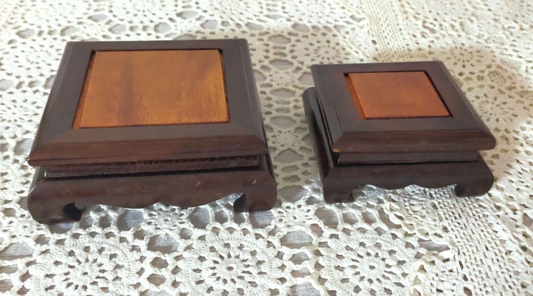 高級唐木　鉄刀木　花梨木　ミニ花台　2点セット　未使用保管品