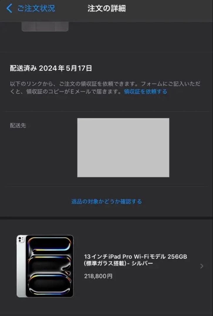 Apple M4 iPad Pro 13インチ Wi-Fi 256GB シルバー