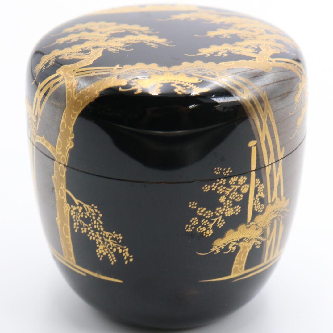 蒔絵師 宗祥作 内銀溜 住吉蒔絵 中棗 茶道具 共箱　M786　N2