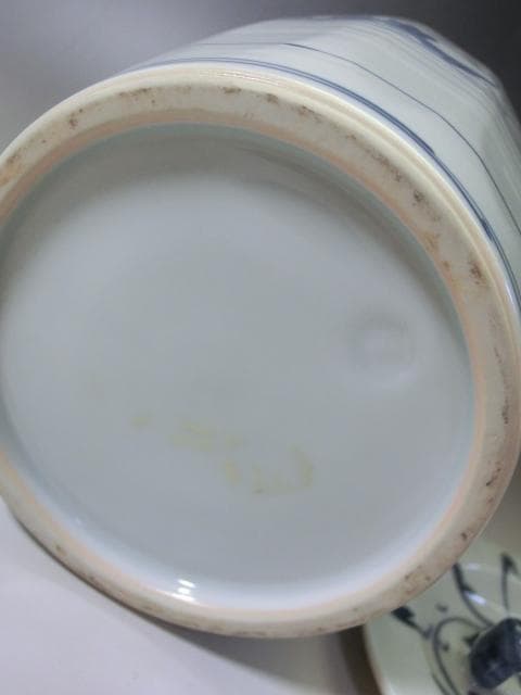 水指■平安 祥堂 染付 完品 古宗付字 中置 窓人物絵 菊 共箱 骨董 古美術■
