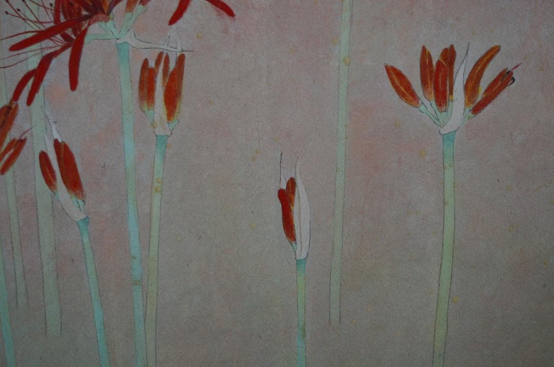 【曼珠沙華(彼岸花)」 岩絵の具 額入り】東山魁夷の流派