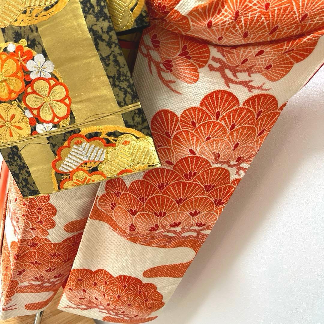 444 振袖フルセット 正絹 朱赤 オレンジ 絞り 藤娘きぬたや 高級 小柄さん