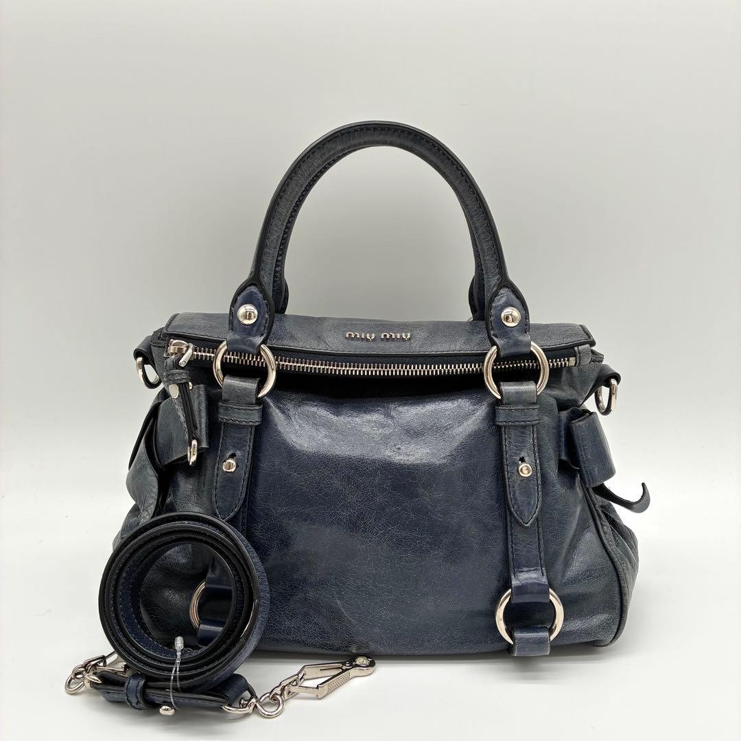 MIUMIU ミュウミュウ ハンドバッグ 2WAY ショルダー リボン ブルー