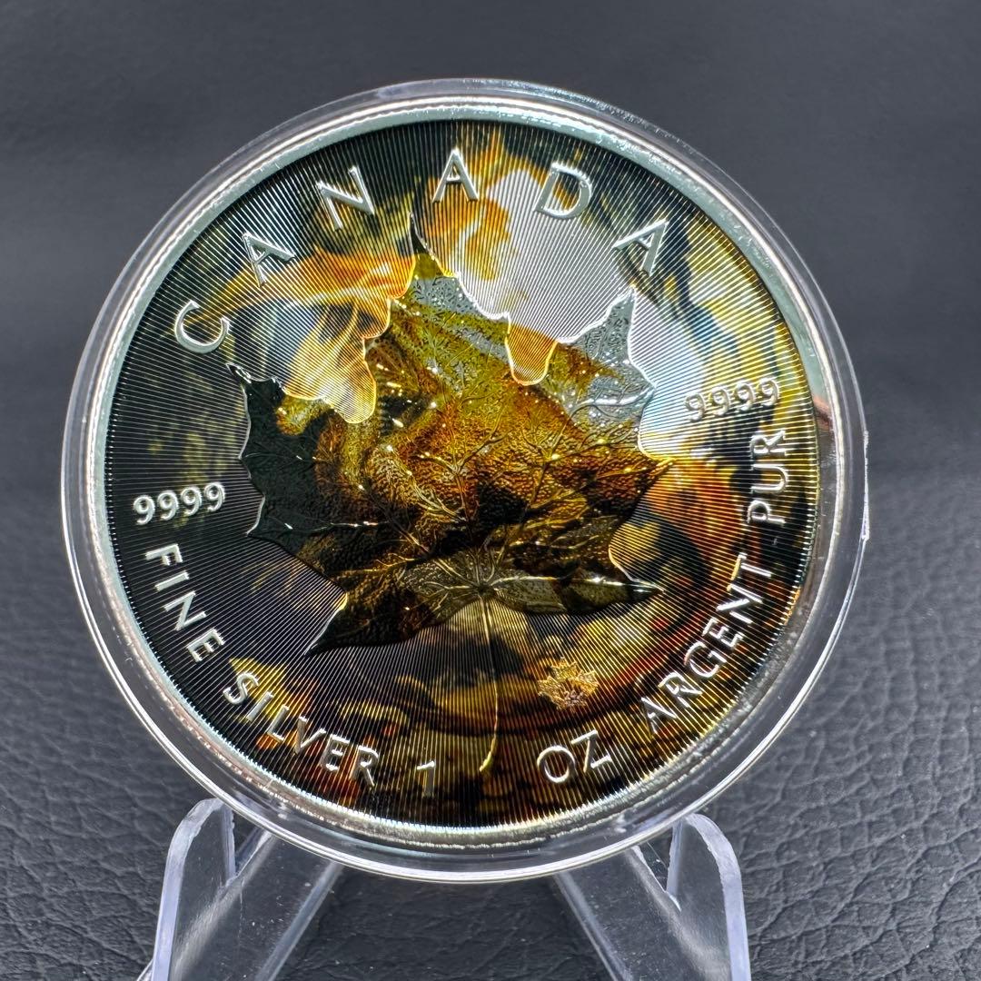 世界100枚限定！ メイプルリーフ 銀貨 カラー ゴールデンドラゴン 1オンス