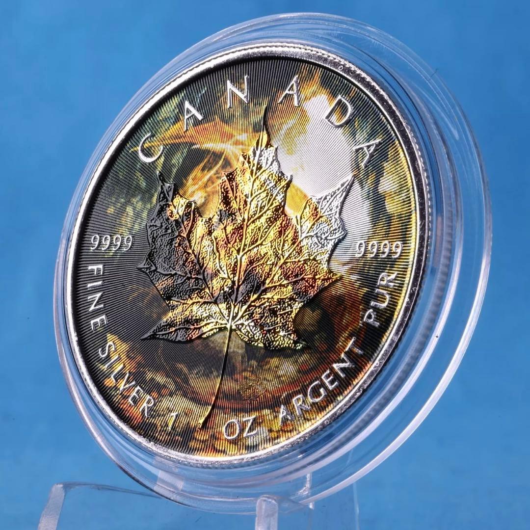 世界100枚限定！ メイプルリーフ 銀貨 カラー ゴールデンドラゴン 1オンス