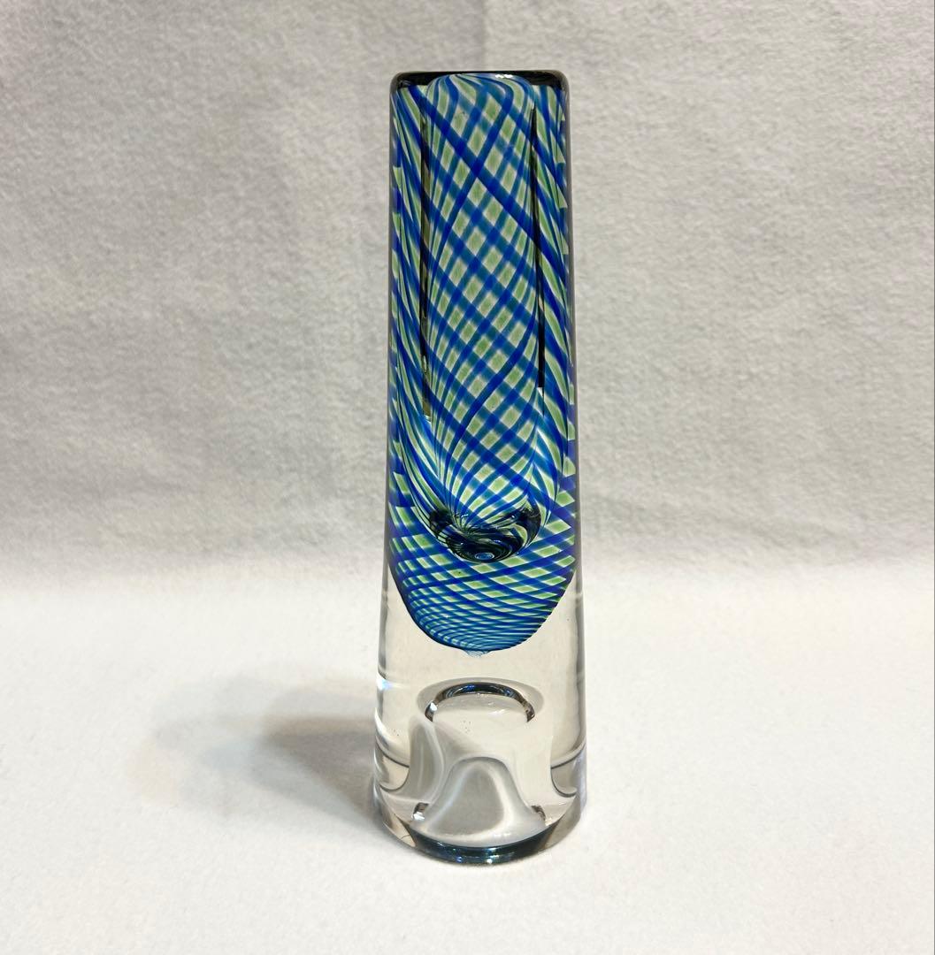 硝子 ガラス 花瓶 ブルー 螺旋 スパイラル 吹きガラス
