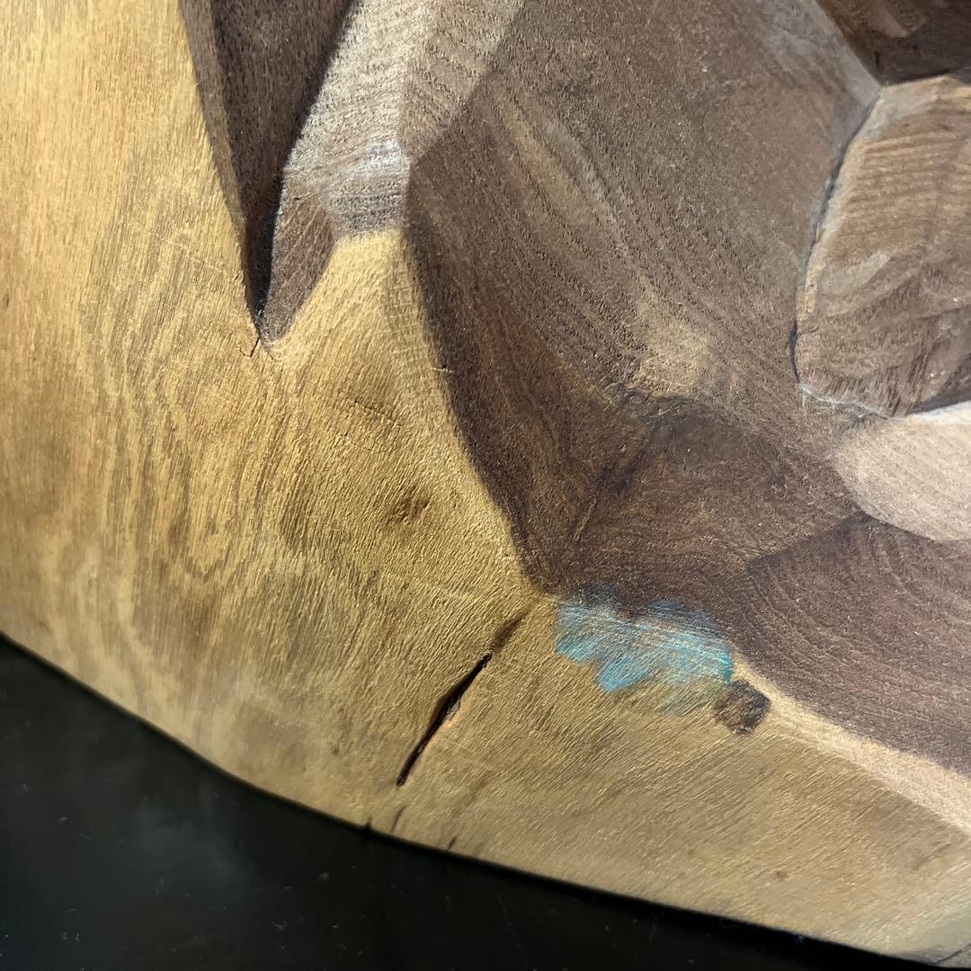 フクロウ 手彫り 在銘 上西捷敏 木彫り 工芸品 彫刻 コレクション　送料無料