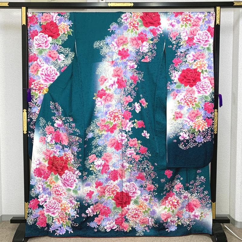 410z14〇高身長な方にも 振袖 長襦袢付き 地紋 金彩〇美品 成人式 結婚式