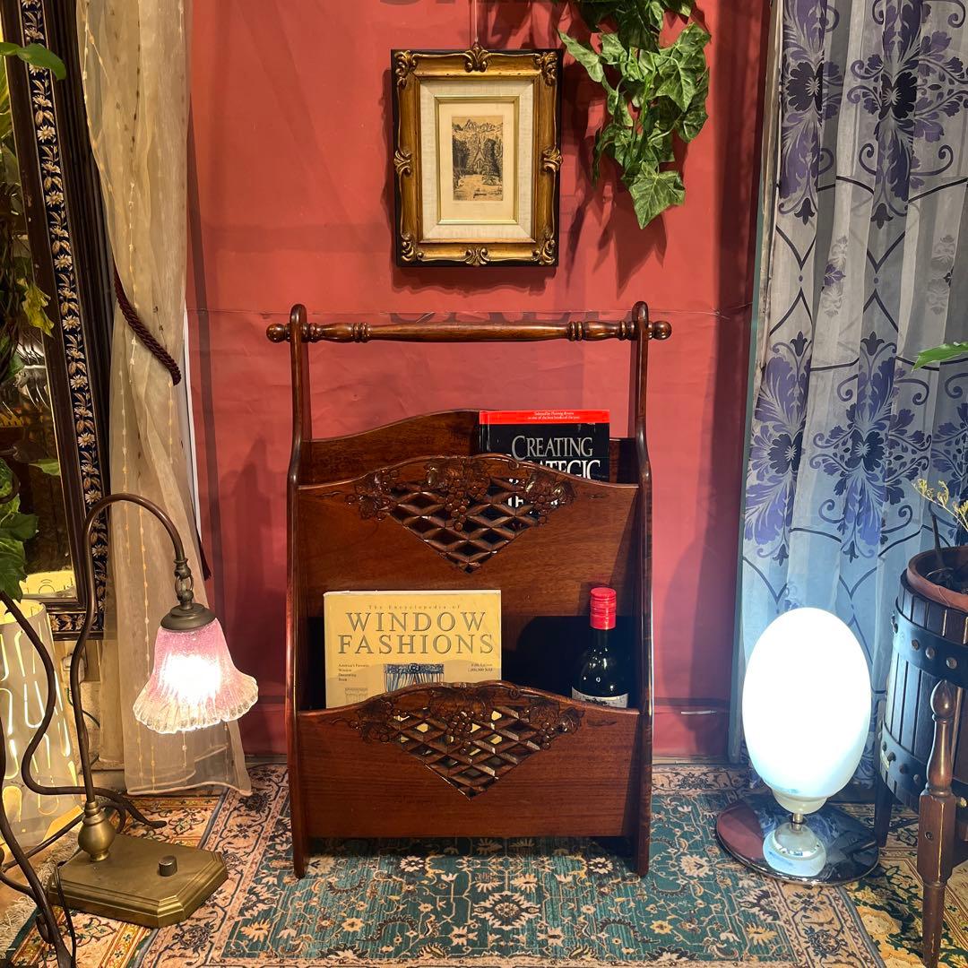 ツンデレ 希少美品　アンティークPT 吉川 葡萄園 カービング２段ラック棚