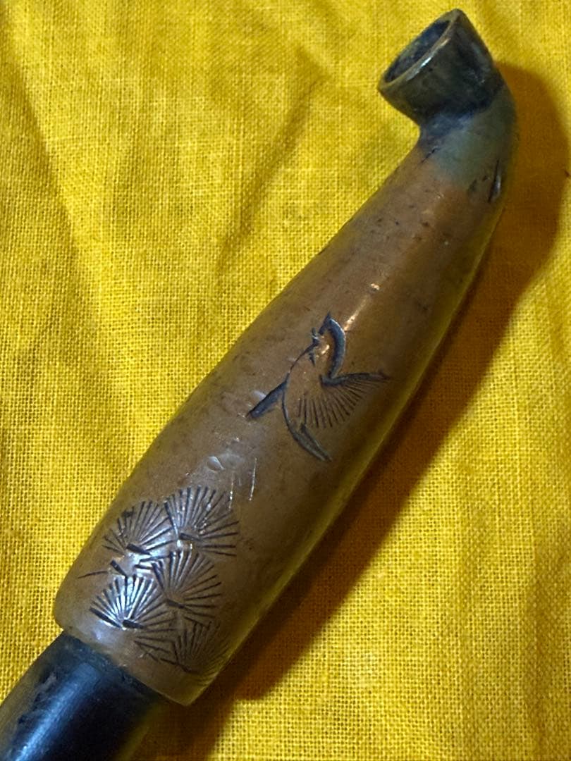 時代煙管　素銅地　松に鷹と千鳥図　大きめ