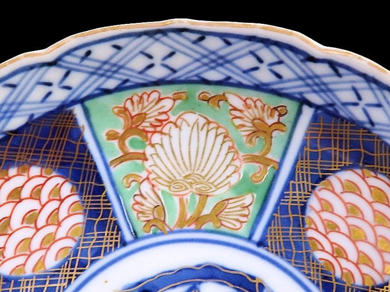 大聖寺伊万里　金襴手　青海波に牡丹の図　４寸皿　５枚　B205AS-CZe