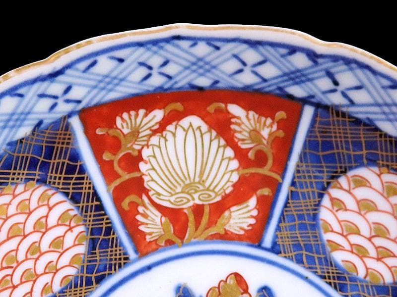 大聖寺伊万里　金襴手　青海波に牡丹の図　４寸皿　５枚　B205AS-CZe