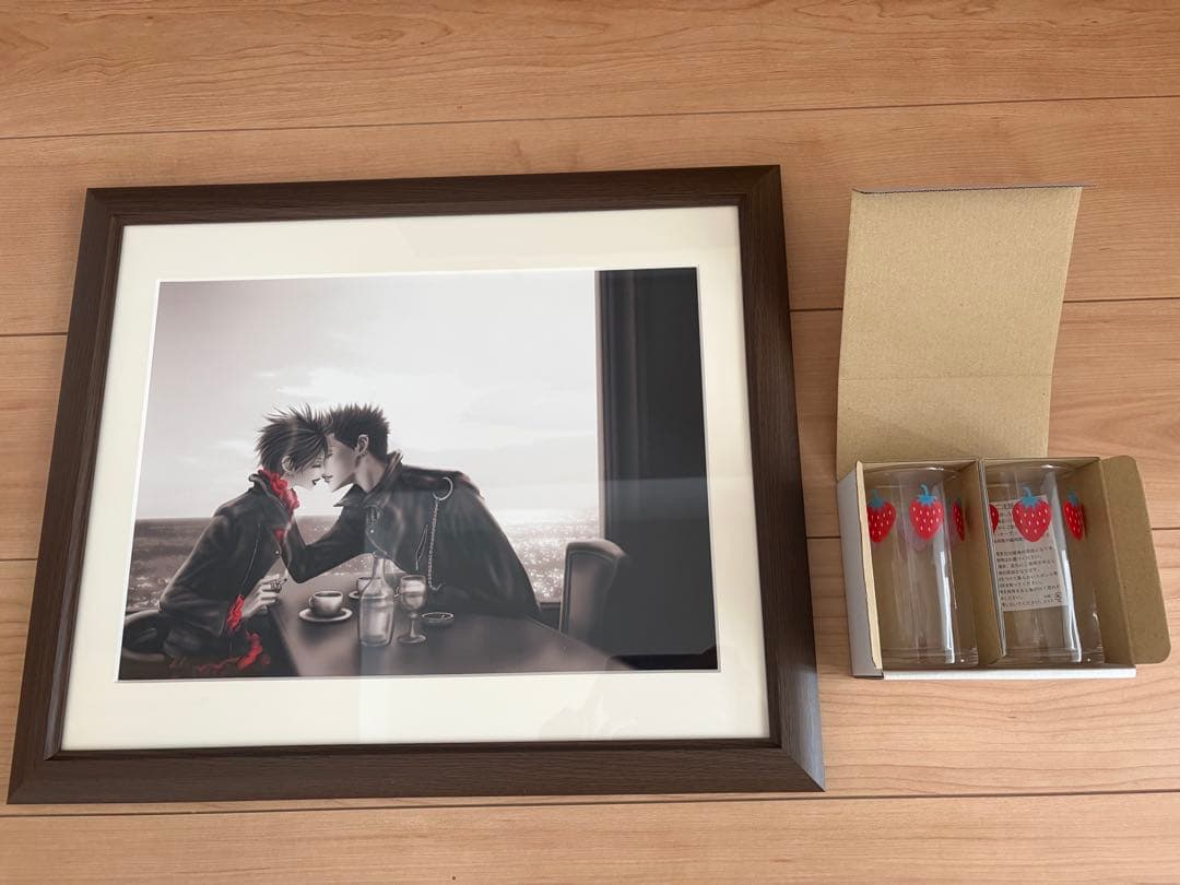 【矢沢あい展限定受注生産】複製原画と会場グッズのいちごのペアグラスセット