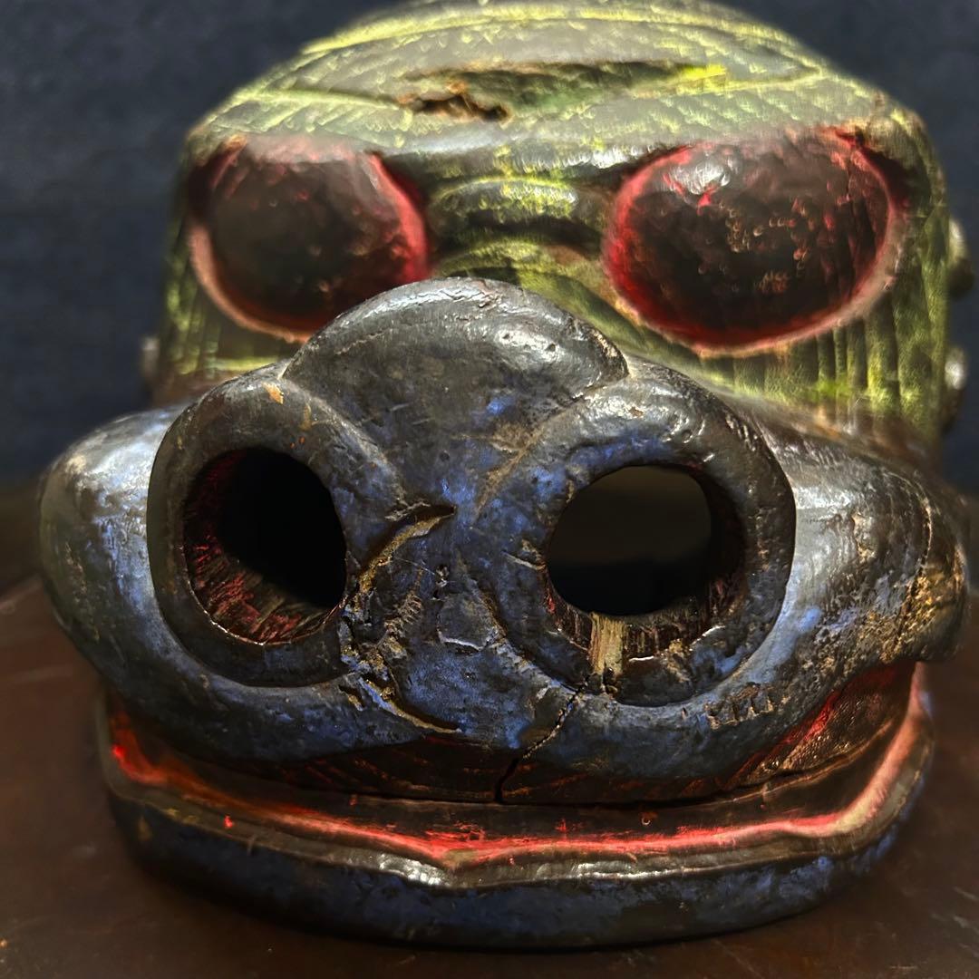 珍品　魚沼市旧家蔵出し品　極彩色　獅子頭　江戸期　時代保証