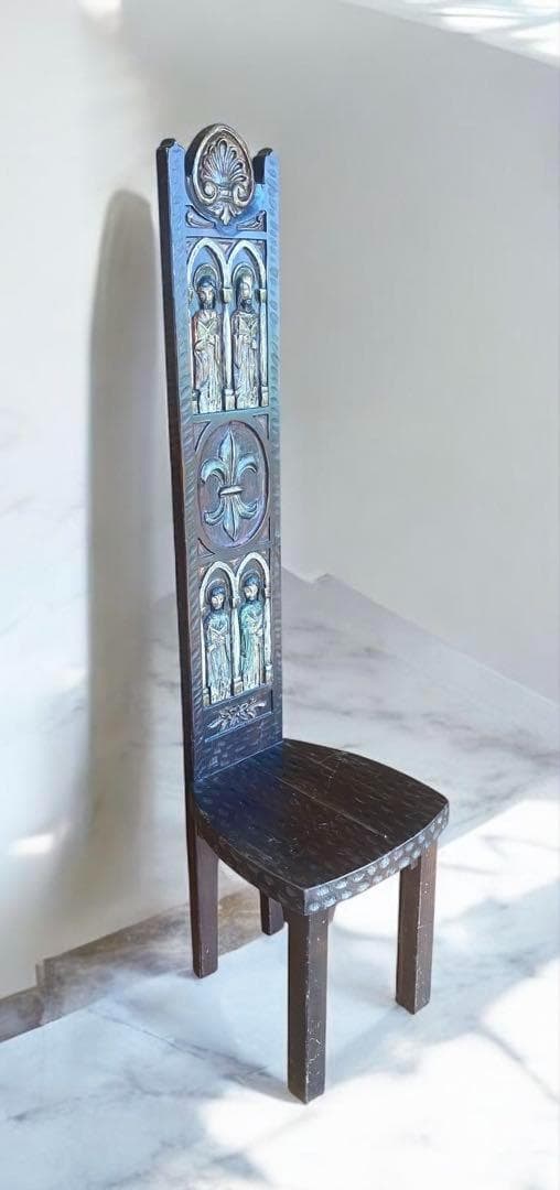 アンティークチェア★中世柄スピニングチェア　フルール・ド・リス紋章とロカイユ装飾