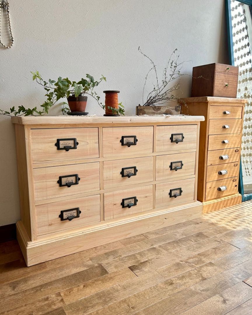 国産ひのき使用　オシャレ取手9杯チェスト