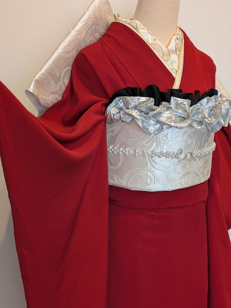 振袖フルセット 身丈169裄70.5 ロング丈 赤 色無地振袖 逸品 成人式