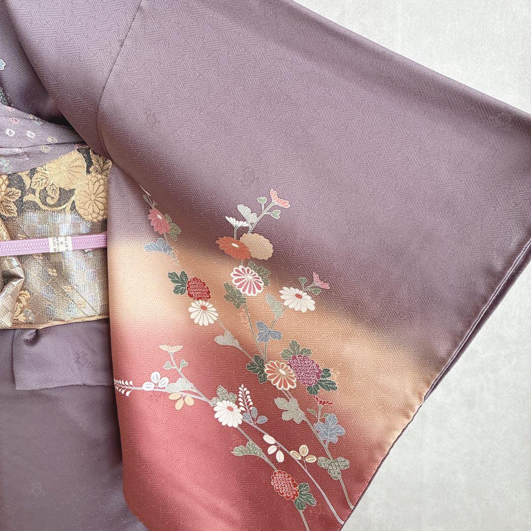 訪問着　フルセット　着物　正絹　卒業式　入学式　金駒刺繍　藤色雅花　G15
