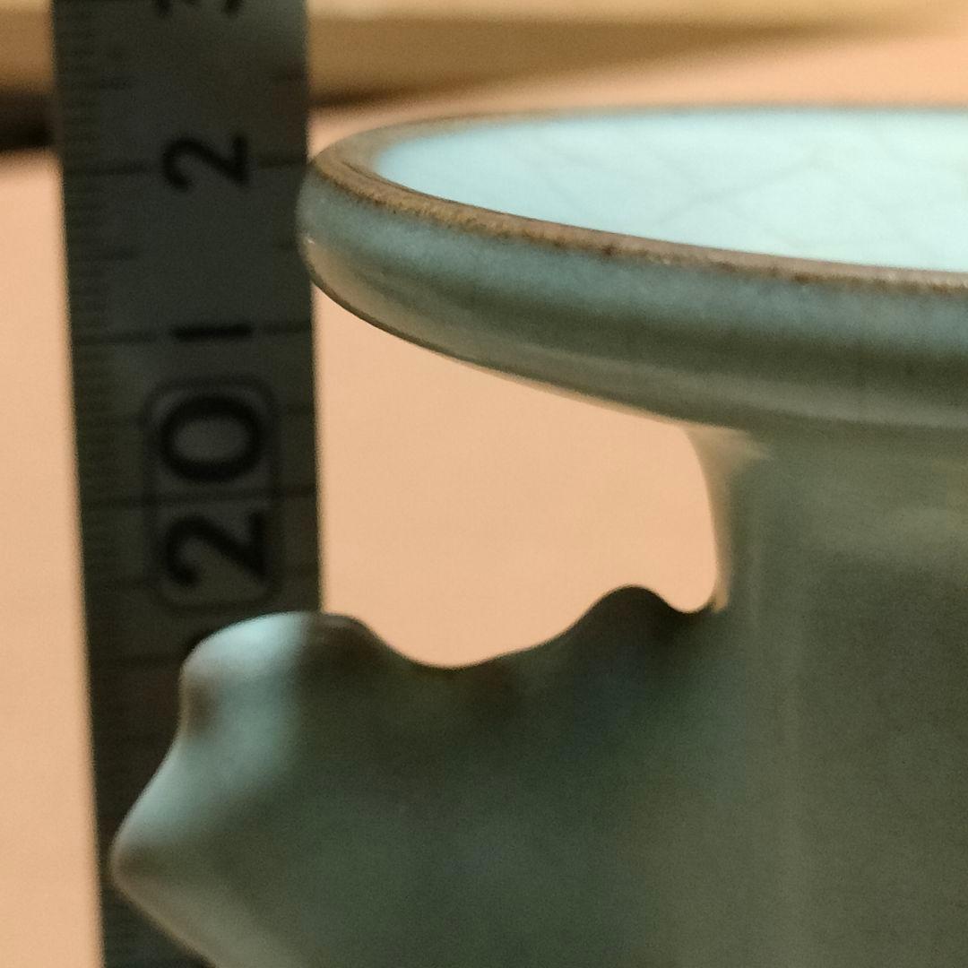 中国美術　月白釉　時代物　アンティーク　双耳花入　花瓶　仿汝窯　清朝