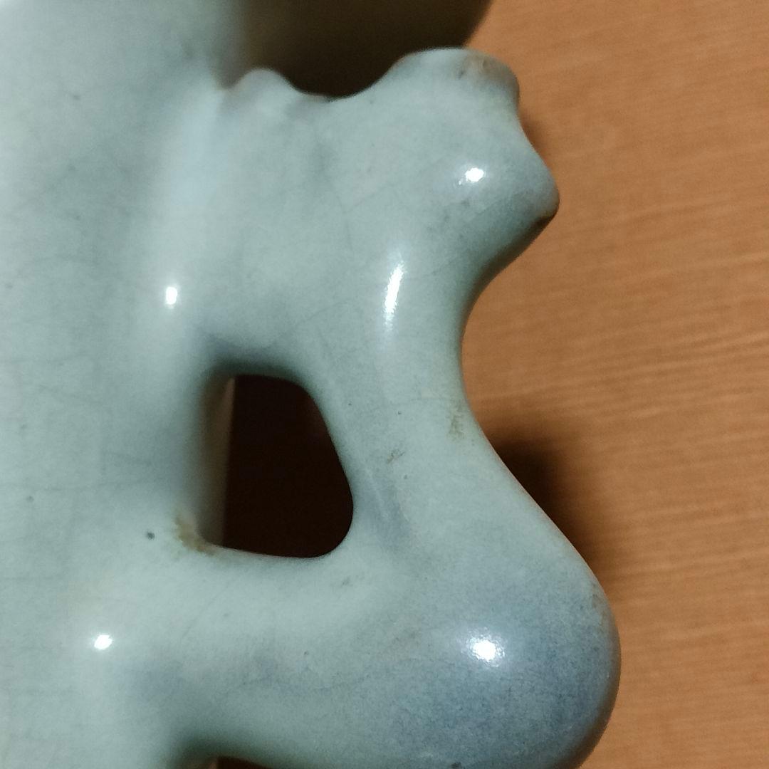 中国美術　月白釉　時代物　アンティーク　双耳花入　花瓶　仿汝窯　清朝