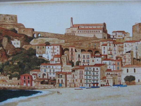 横山申生【砦のある海浜】希少画集画、状態良好、新品高級額装付