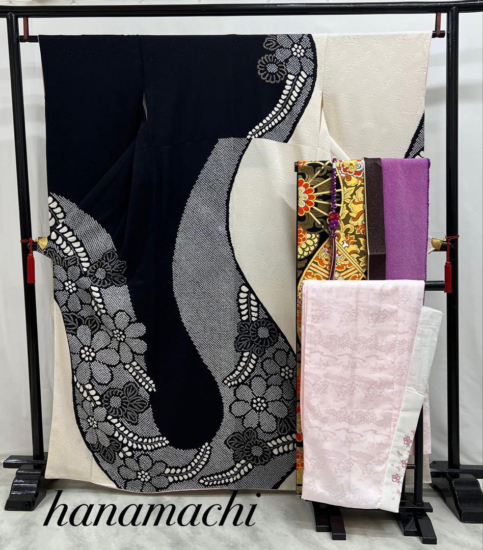 振り袖　フルセット　長襦袢　金彩加工　総絞り　モノトーン　成人式　592