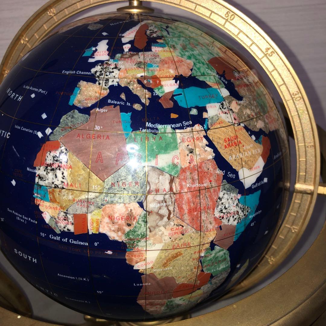 【アンティーク】天然石 地球儀 コンパス付　インテリア ラピスラズリ色