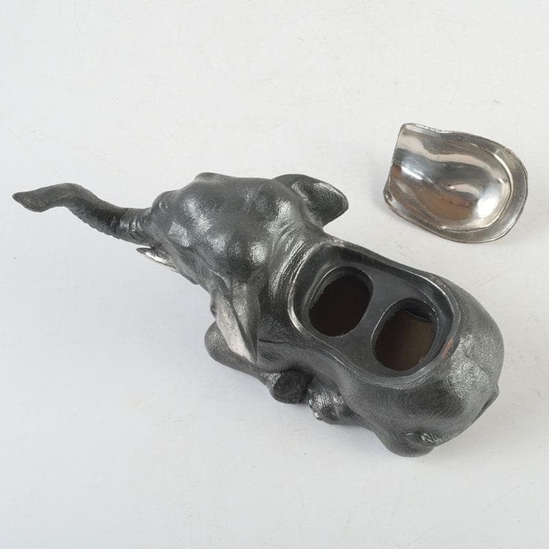 あんちん製　合金　象に人物　インク壷　蓋物　V　9307