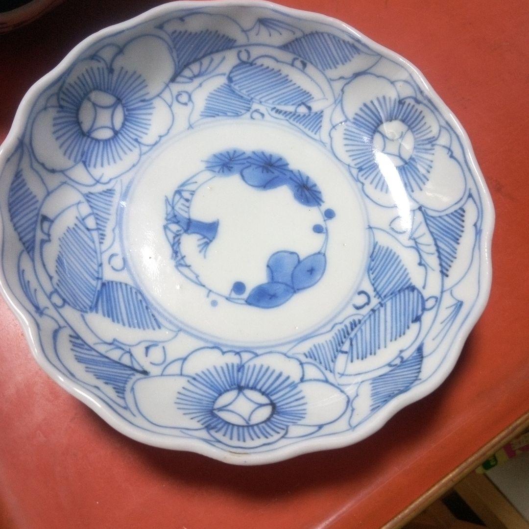 明治前期 古伊万里 なます皿 花文線描 ５枚