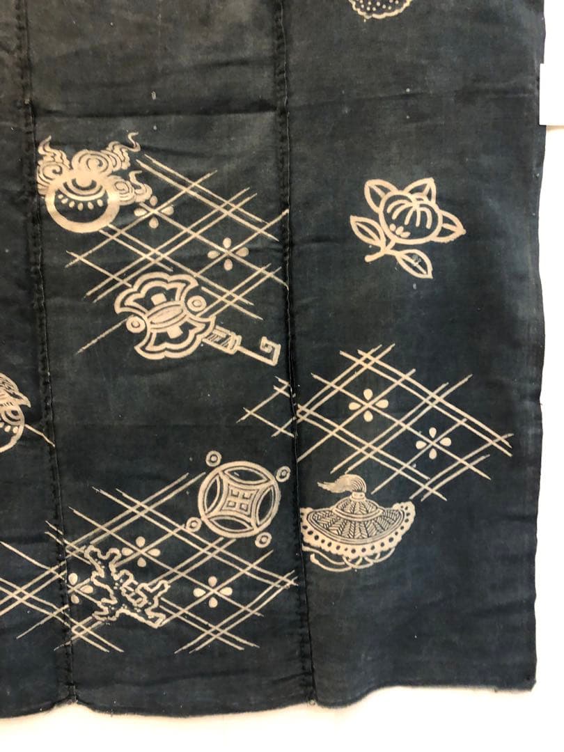 藍染三巾加賀のれん時代物木綿古布　ソ-126