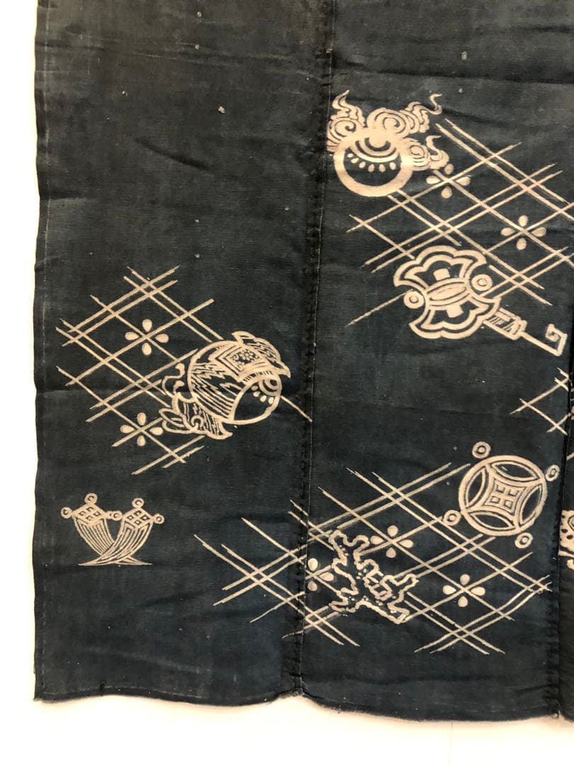 藍染三巾加賀のれん時代物木綿古布　ソ-126