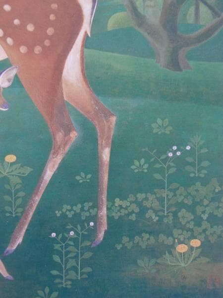 吉岡堅二、奈良の鹿、豪華・希少・大判画集画、新品高級額・額装付