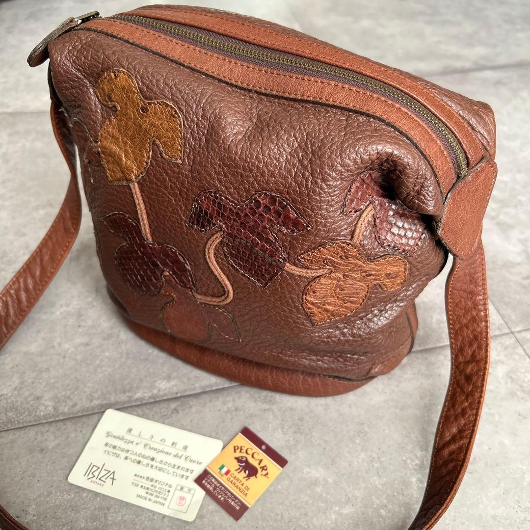 希少　IBIZA ペッカリー　パッチワーク　ショルダーバッグ　葉　本革