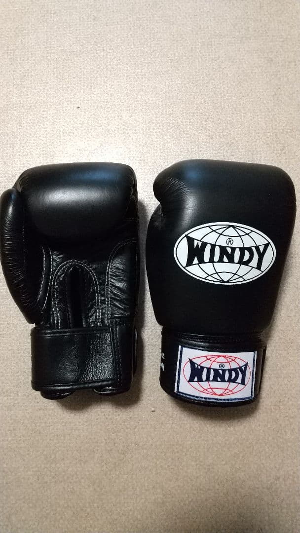 本革製WINDYボクシンググローブ 8oz 黒 キックボクシング NP