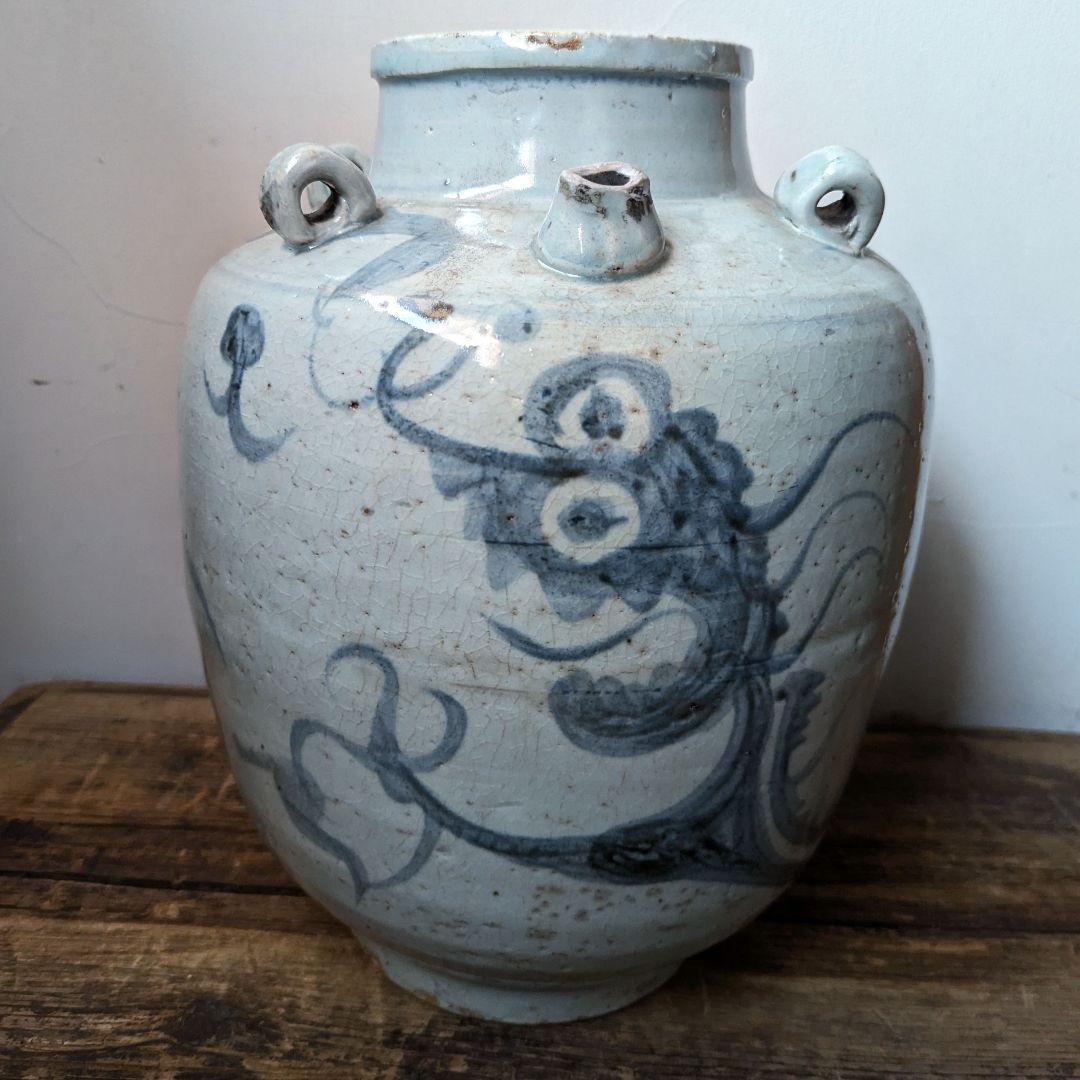【民藝】明朝 壺 【龍紋】ヘタウマ【民芸】