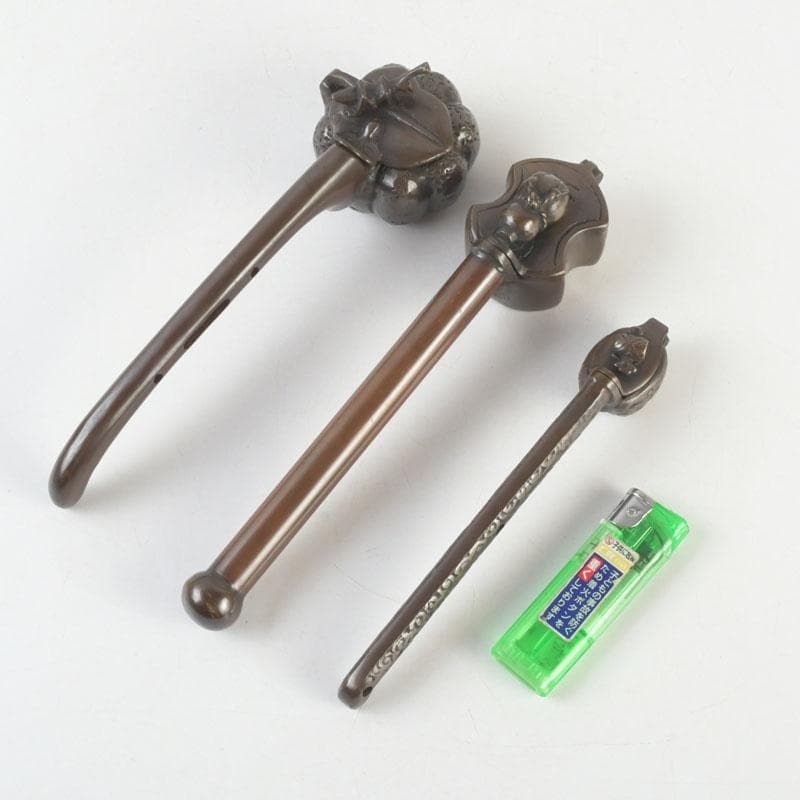 時代提げ物　書道具　古銅　矢立　3点　まとめて　時代箱付　M　9281