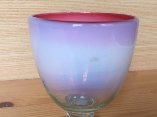 希少!! 大正浪漫 氷コップ 乳白赤縁 なつめ形 和硝子