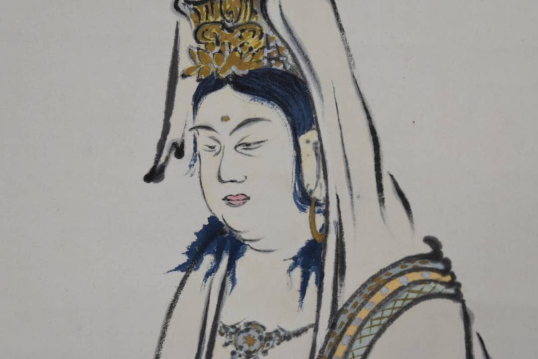 【真作】磯田長秋/観音図/掛軸/名家伝来/AA-870