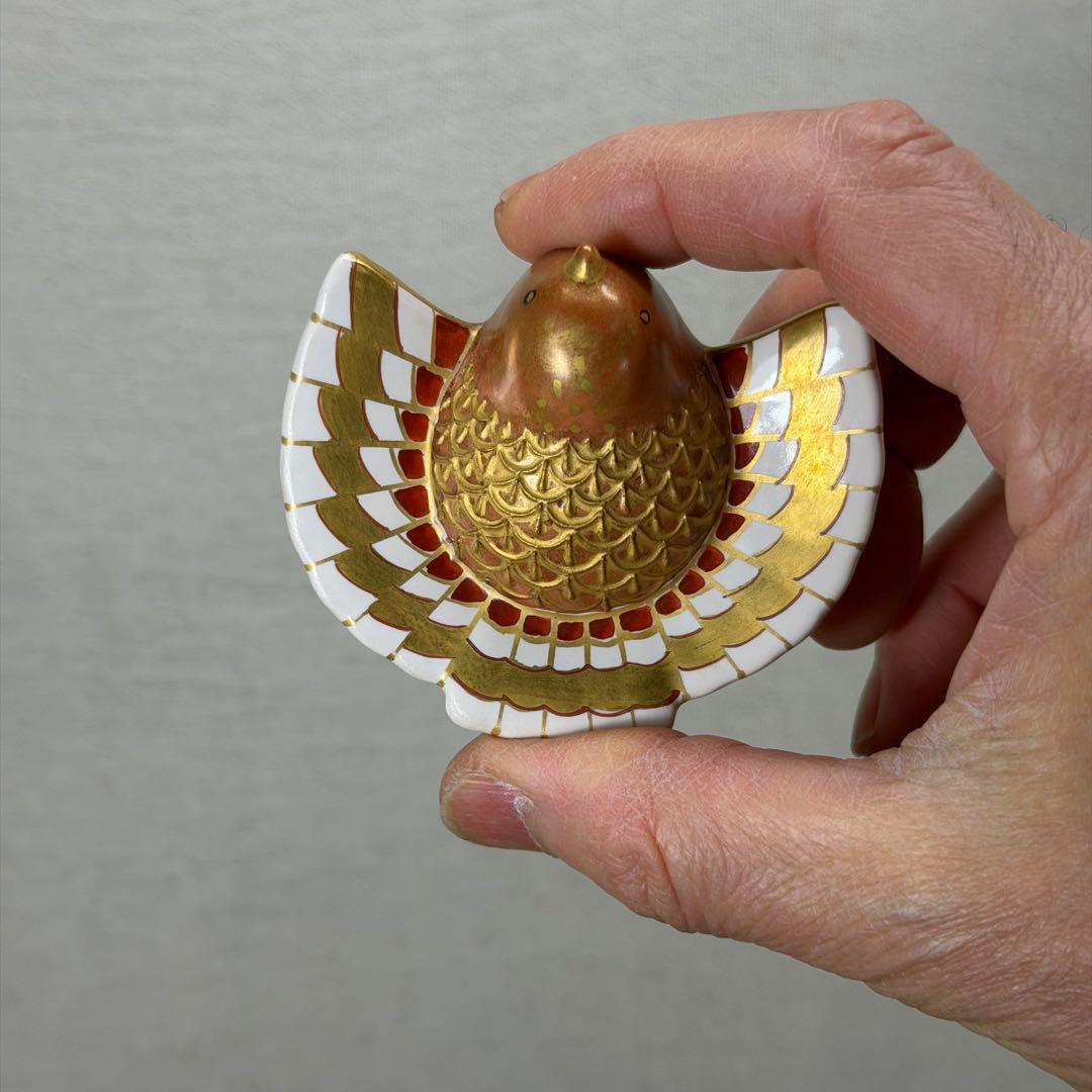 a800 送料込 御室窯 金彩 内銀 福良雀 香合 在銘 共箱 茶道具