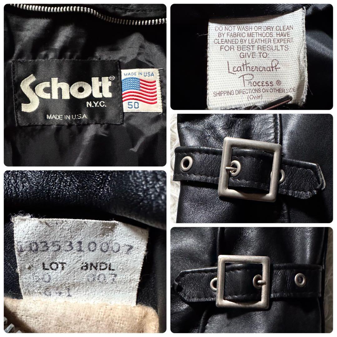 美品/50サイズ✨schott ライダースジャケット　641 黒　本革　レザー