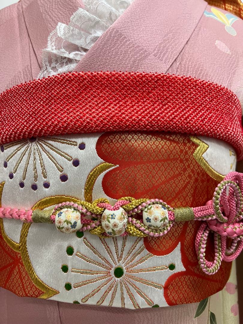 大特価　振り袖　フルセット　長襦袢付　ピンク　桜　梅　金彩加工　661