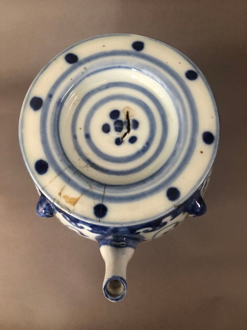 中国骨董　古美術　青花四耳水差し、花瓶