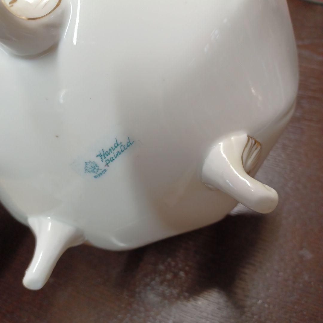 オールドノリタケ　アジサイ文ボール　猫足　メープルリーフ印　金彩　レア