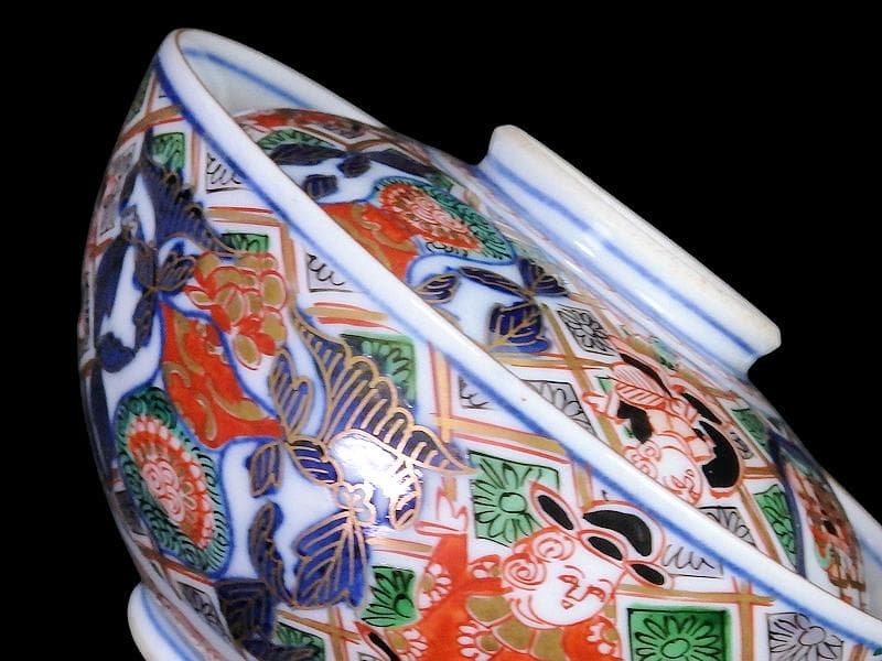 大聖寺伊万里　金襴手　五艘船に南蛮人の図　蓋茶碗　F318AS-CXy