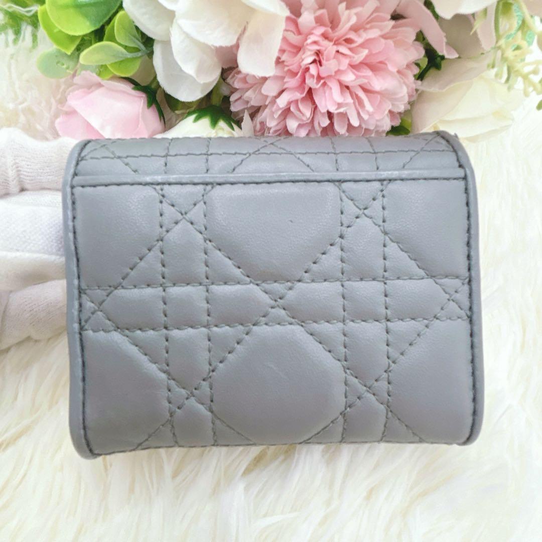 美品✨ディオール カナージュ ロータスウォレット　三つ折り財布 ブルーグレー