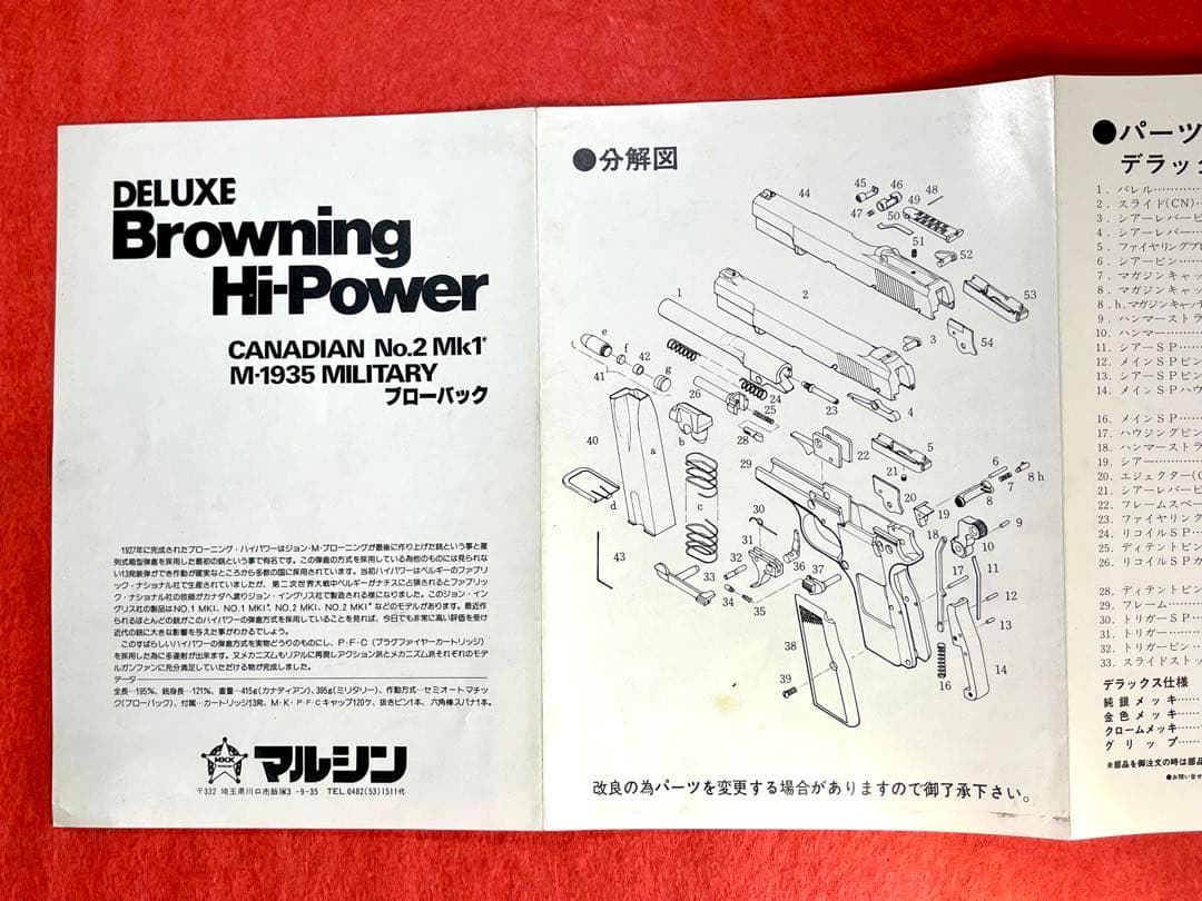 マルシン　ブローニング・ハイパワー【デラックス】モデルガン　完動品　取説付き
