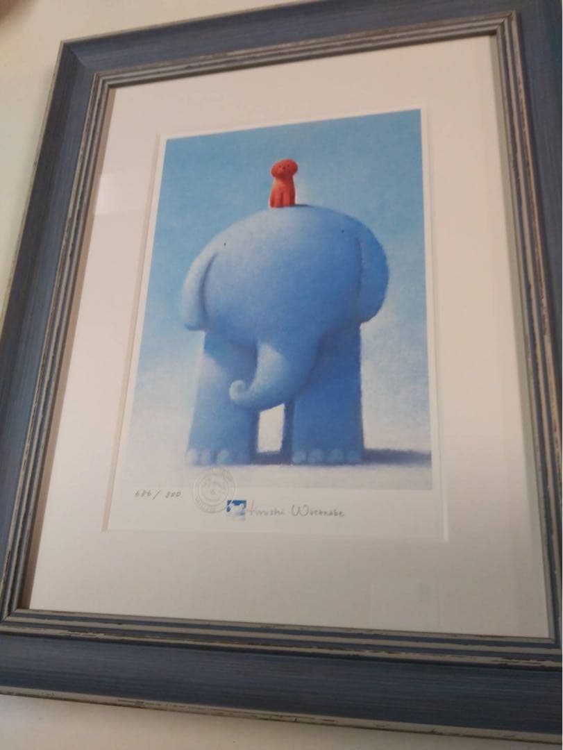 「大きな幸せ」Hiroshi Watanabe 版画 青い象 686/800