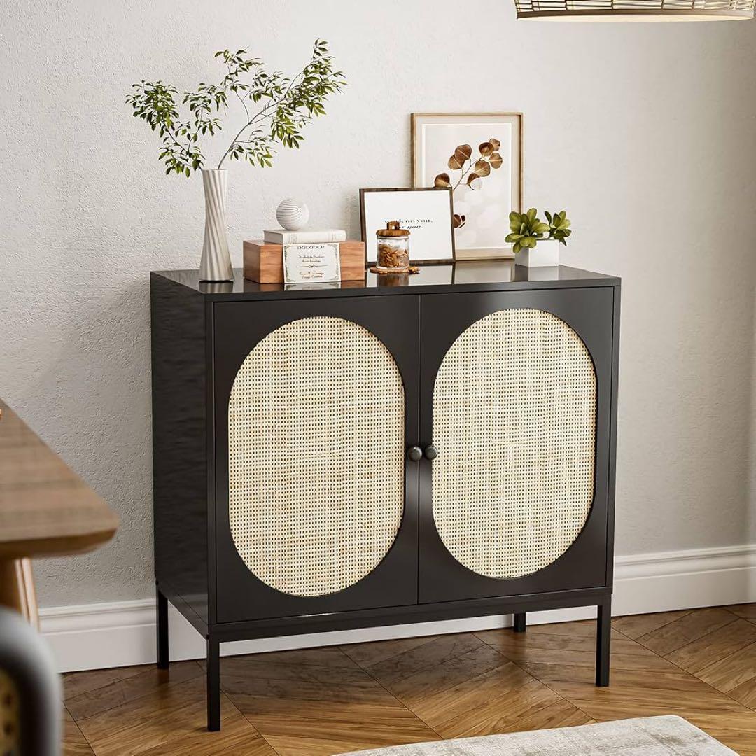 キャビネット 木製 サイドボード ラタンンキャビネット 収納 2扉リビングボード