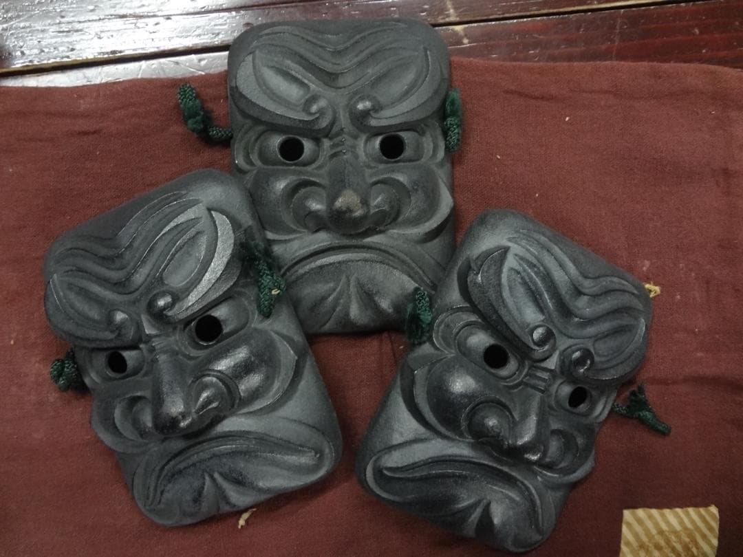 鬼面3面セット南部鉄器 オリジナル　●神事・厄除け１６×１２ｃｍ●入手困難